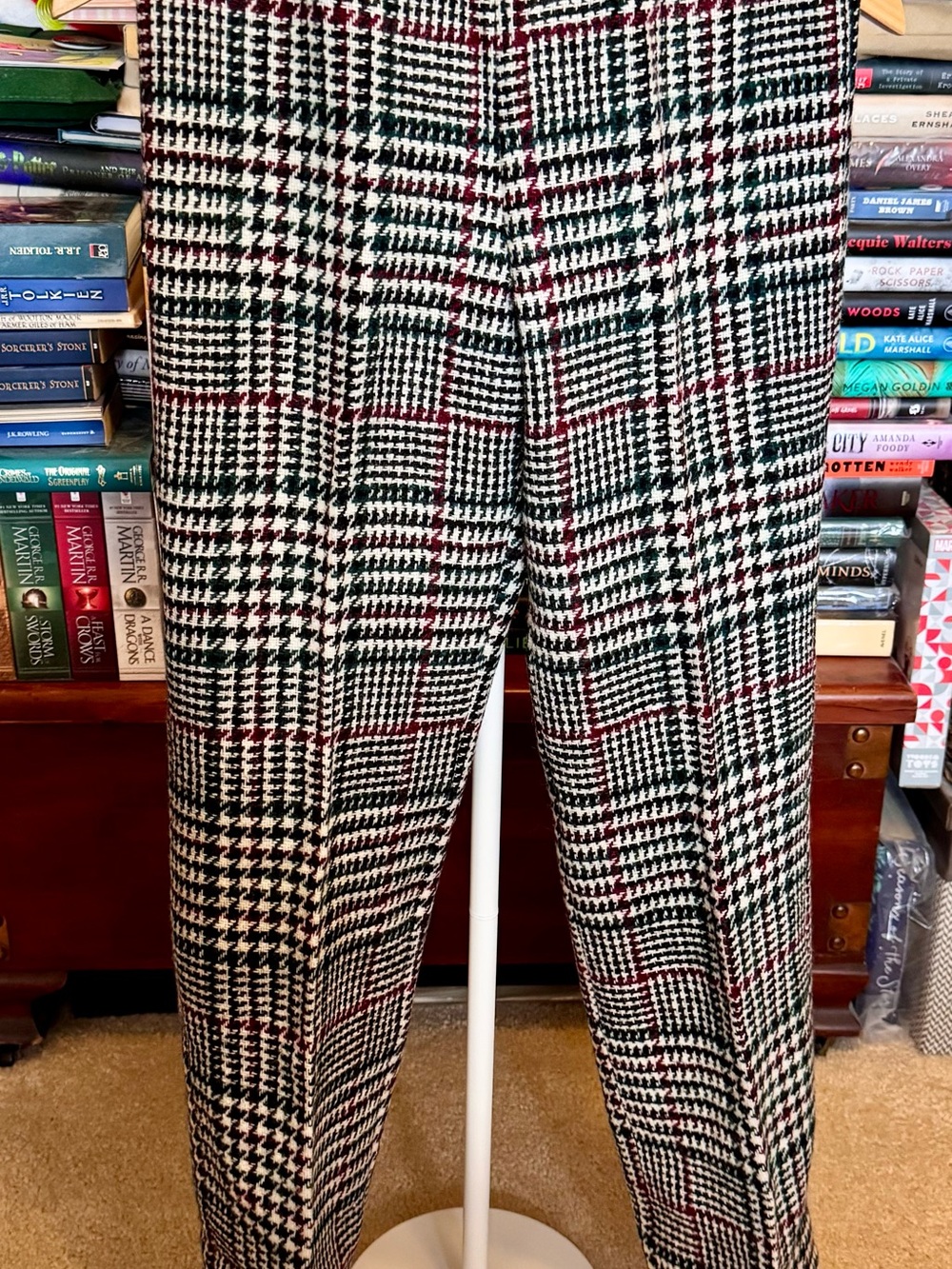 Vintage Houndstooth High-Waist Trousers - Black, White & Red